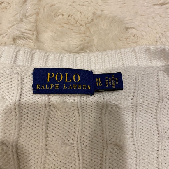 Polo Ralph Lauren Women's V-Neck White Cable Knit Cotton Sweater size X-Large - Picture 9 of 12